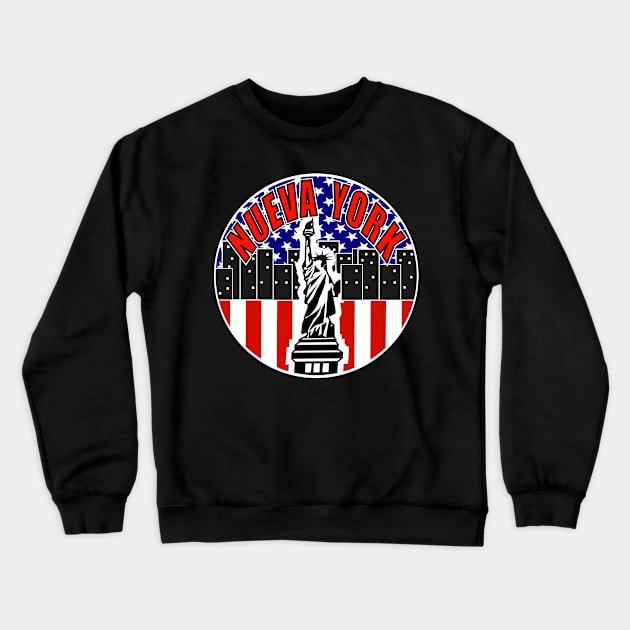 Nueva York, Spanish New York American flag Crewneck Sweatshirt by Redmanrooster